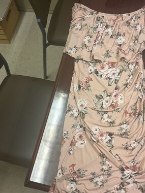 Floral Off-Shoulder Maternity Dress in Blush Pink